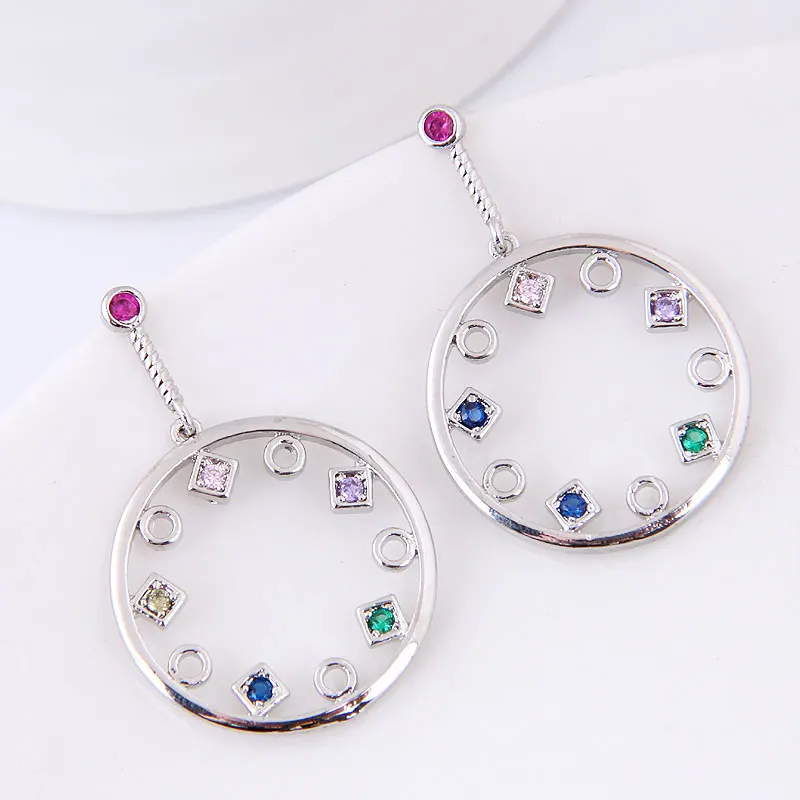 

New Fashion Silver alloy colorful zirconia stone Hoop Earrings for Women Geometric Big Circle Ear Hoop Earrings Brincos Jewelry