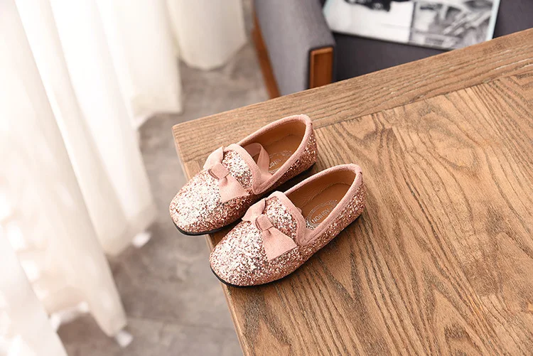 Модные Bling блесток обувь для девочек для вечерние Ad принцессы на свадьбу без каблука 2018 осень Новые детские Pu кожаные ботинки дети