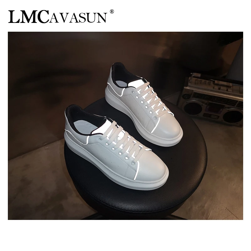 

LMCAVASUN brand women's shoes Trend fluorescent white shoes fashion leather casual shoes thick sole soft vulcanized shoes QD6501