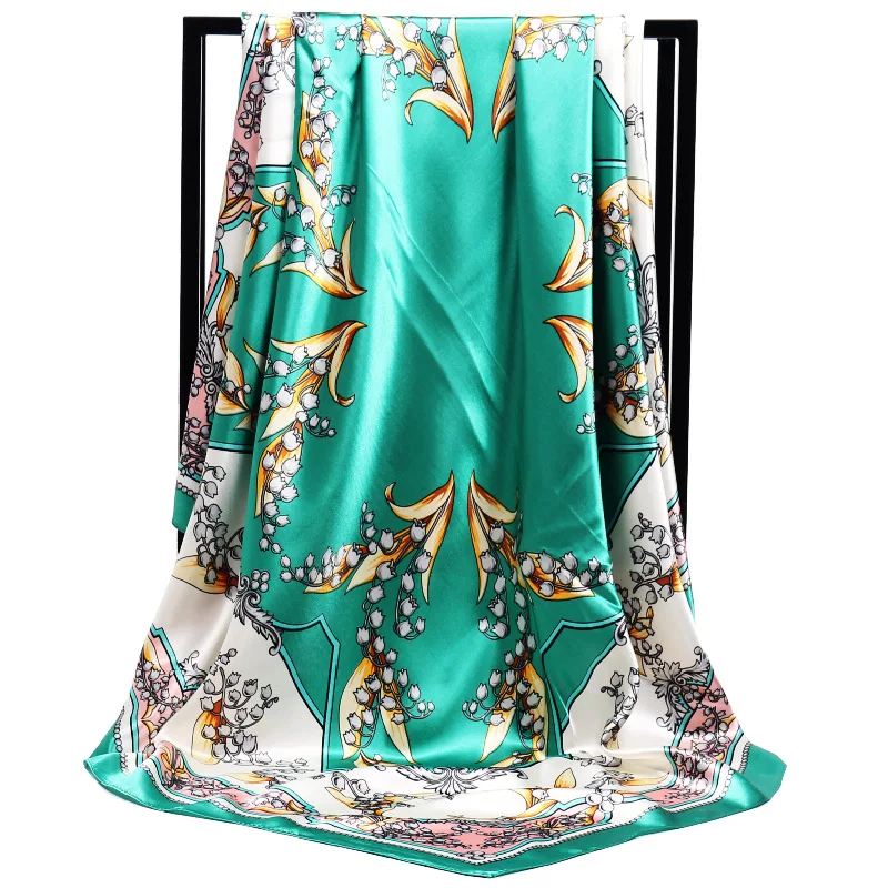 

New Arrival Fashion Women soft satin brand scarf / Lily of the valley Printed quare silk scarves 90cm / Gifts Wholesale