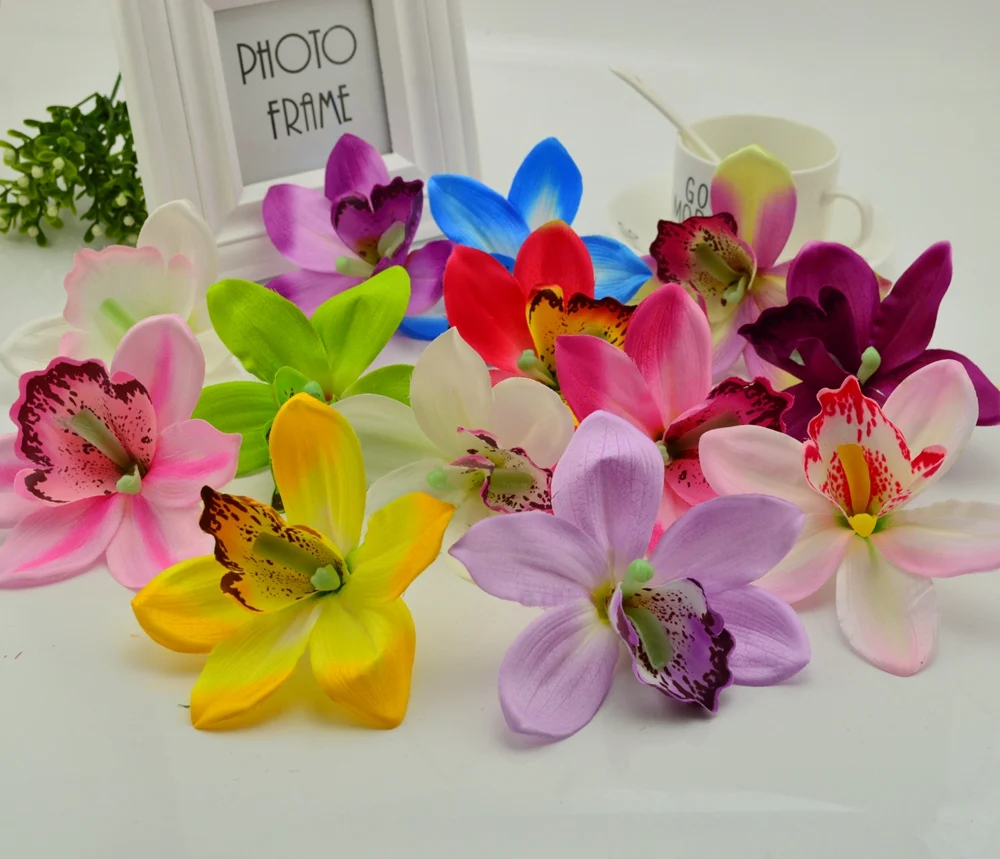 

5pcs Artificial Flower cheap Head For home Wedding Decoration DIY Wreath Gift Scrapbooking Fake Flower Silk Gradient Orchid