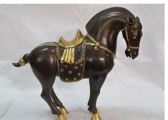 

Free Shipping 12" Royal regius 100% 24k gold Copper plum blossom golden saddle Horse Statue Garden