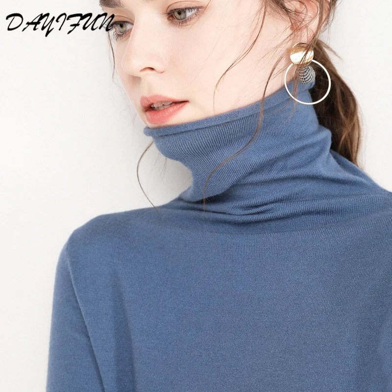

Knitted Women Autumn Winter Slim Elastic Turtleneck High Neck Womens Clothing Sweaters Pullover Jumper Sweater C219