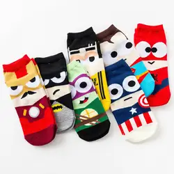 Новые летние Супер Герой мультфильма человек Повседневное лодыжки хлопковые носки Для мужчин короткие носки тапочки Harajuku EUR39-45