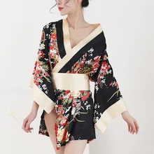 Женское нижнее белье кимоно японская Униформа Черное Красное Вишневое цветное кимоно с большим бантом сексуальная ночная рубашка Нижнее белье спальный купальник