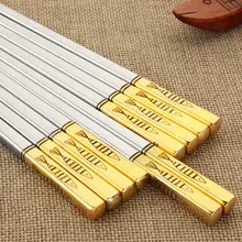 5 pairs titanium beschichtung gold chinesischen edelstahl stäbchen wiederverwendbare lasergravur muster chop sticks mit geschenk-box