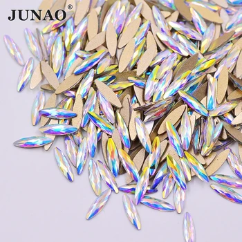 

JUNAO 50pcs 3*11mm Crystal AB Glass Rhinestone Applique Face Nail Crystal Sticker Flat Back Stones Non Hotfix Strass Diamond
