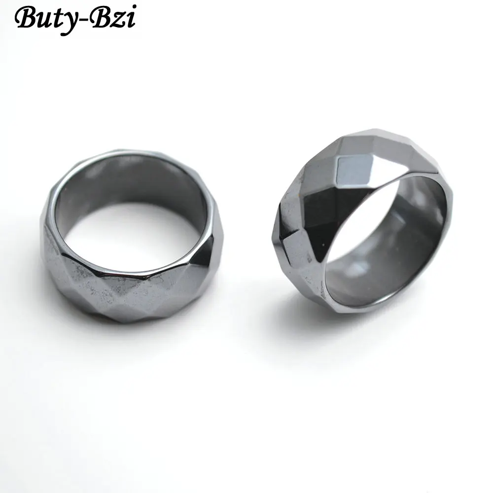 Grade AAA Quality Nonmagnetic Faceted Hematite 10mm Width Band Rings Fashion Unisex Jewelry