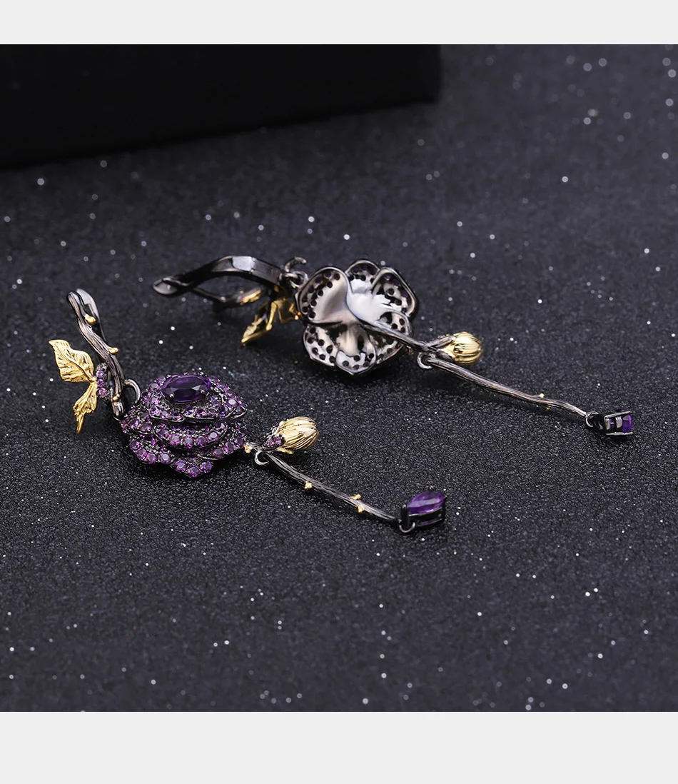 GEM'S BALLET 1.36Ct натуральный аметист романтичные серьги 925 пробы серебро ручной работы Роза цветок висячие серьги для женщин ювелирные изделия