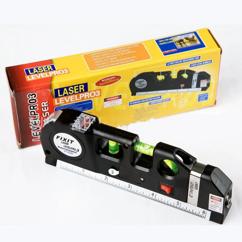 

New Practical Laser Level Horizon Vertical Measure Tape,wire,infrared Cross Line Laser Level Tape Measure, 2.5 m aluminum seat