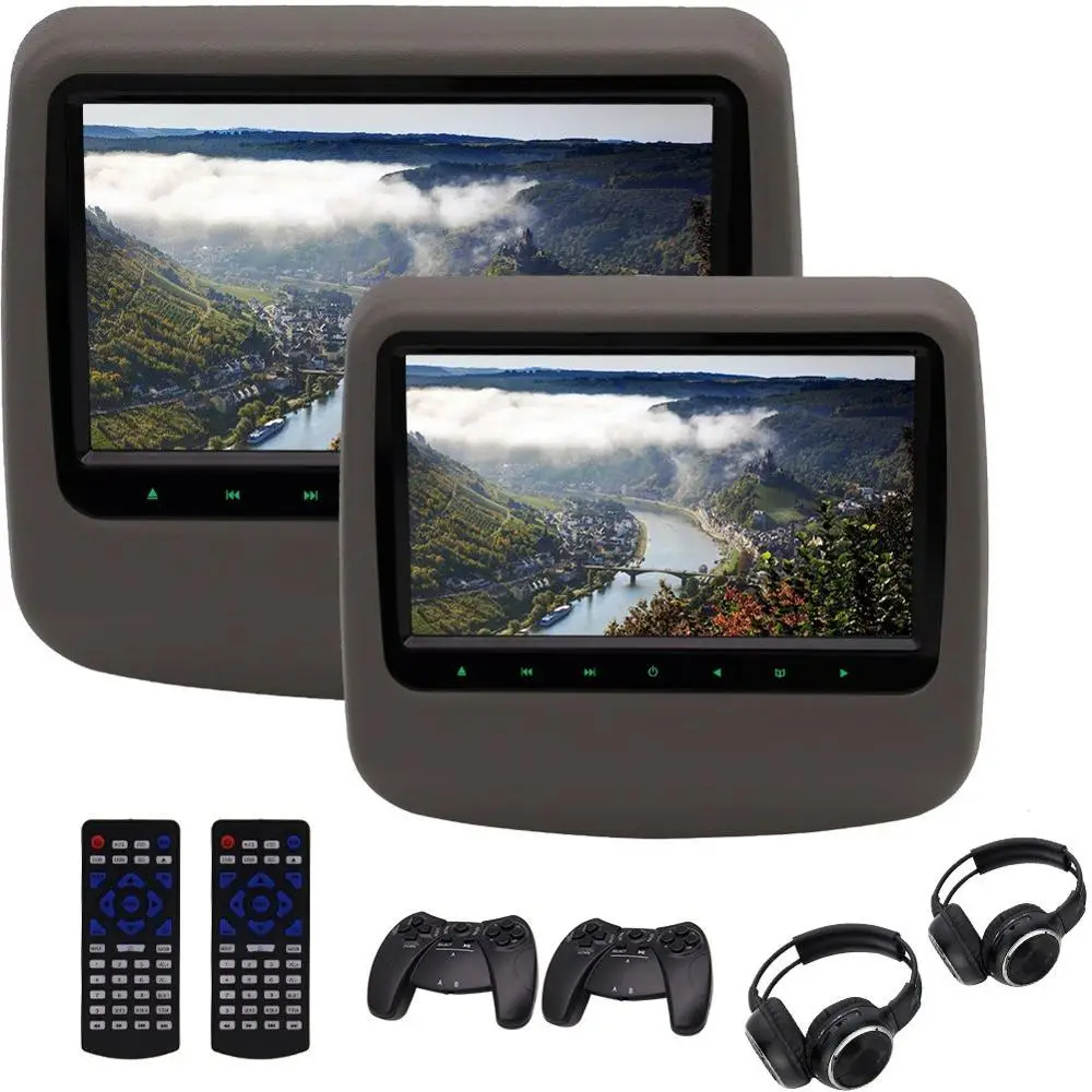 

Headrest Digital Screen Dual DVD Player support USB SD FM Transmitter with 32Bit Games Two Headphone support TV AV inout&output