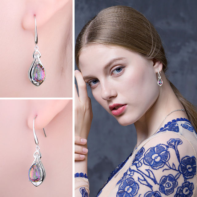 Jewelrypalace Water Drop 6.8ct Genuine Rainbow Fire Mystic Topaz Dangle Earrings Pure 925 Sterling Silver Fine Jewelry For Women