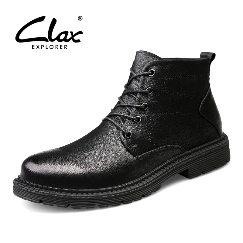 

CLAX Men's Work Boots High Top Autumn Leather Shoe Male Safety Shoe Winter Boot Fur Warm Snow Shoes genuine leather Big Size
