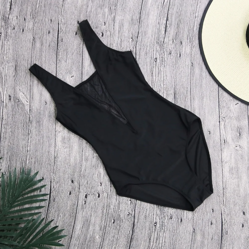 Сексуальный цельный купальник с глубоким v-образным вырезом, черный прозрачный монокини для похудения, Быстросохнущий купальник размера плюс, брендовый купальный костюм