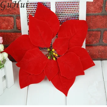 

10Pcs 20CM Artificial Red Christmas Flower Poinsettia Flower Heads New Year Home Party Decor Supplies Xmas Pendant Drop Ornament