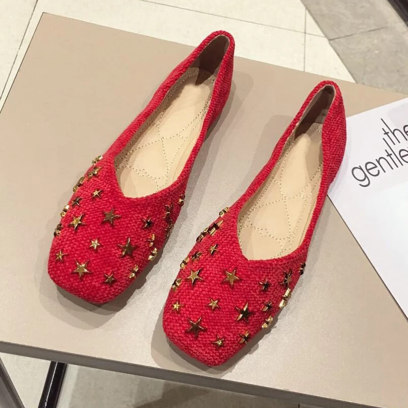 Slip Grandes Dames Taille Noir Féminines Femmes Souple Rivet Simples rouge Ballet Appartements rose sur Profonde Mode Chaussures De Femme Printemps Peu 2019 pYwnqSBTgw