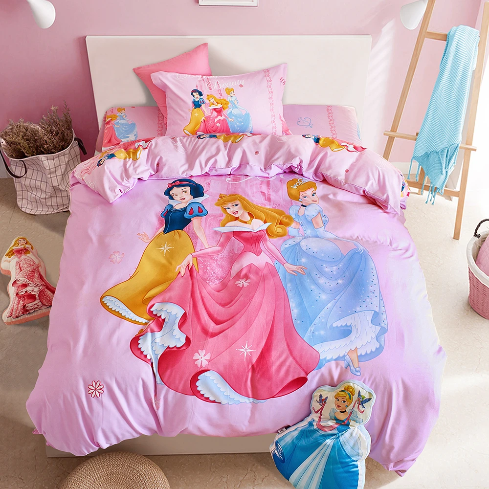 Комплект постельного белья disney Спящая красавица, розовый цвет, пододеяльник, плоский лист, наволочки для подушек, один размер королевы, постельное белье для детей