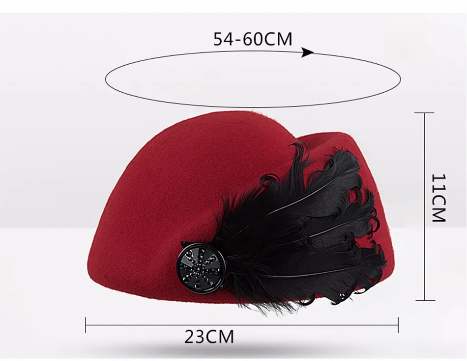 Новая Винтажная шерстяная фетровая шляпа Shipform шапочка стюардессы Женская Чистая шерстяная джазовая зимняя теплая Модная шапка для женщин 5 цветов