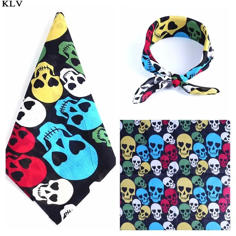 

Unisex Skull Theme Colorful Cotton Square Bandanas Graphic Print Gothic Scarf Sport Hip-Hop Wristband Hair Wrap 54x54cm