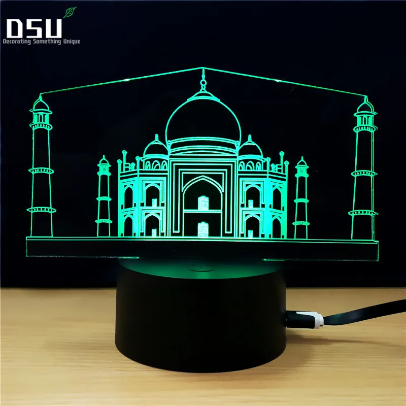 

Novelty Taj Mahal Building Modelling 3D Night Lights 7 Colors Change Usb Church Table Lamp Home Decor Led Bedside Sleep Lighting