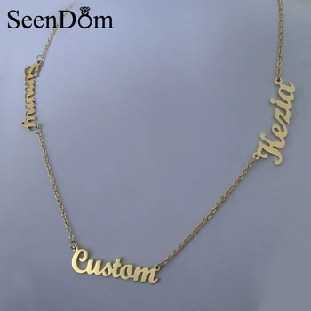 

Personalized Custom 3 Nameplate Pendant Necklace Gold Color Customized Handwriting Name Necklace For Family (Max 7 Letters)