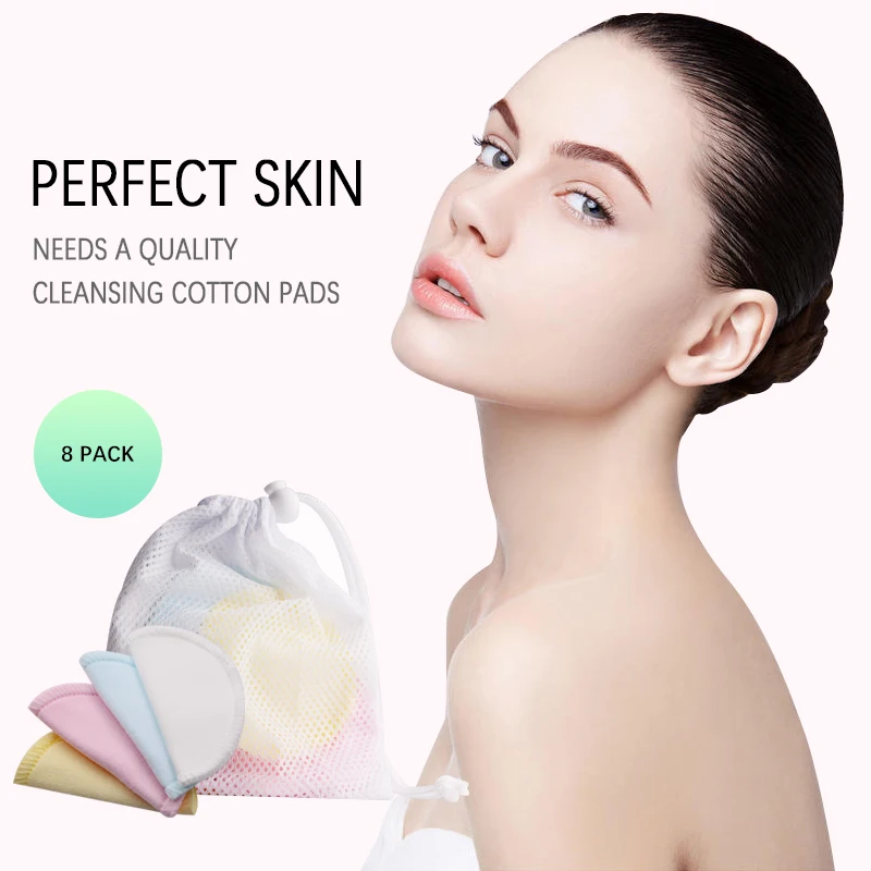 

8Pcs/lot Reusable Cotton Pads Make up Facial Remover Double Layer Wipe Makeup Pads Nail Art Cleaning Pads Washable Laundry Bag