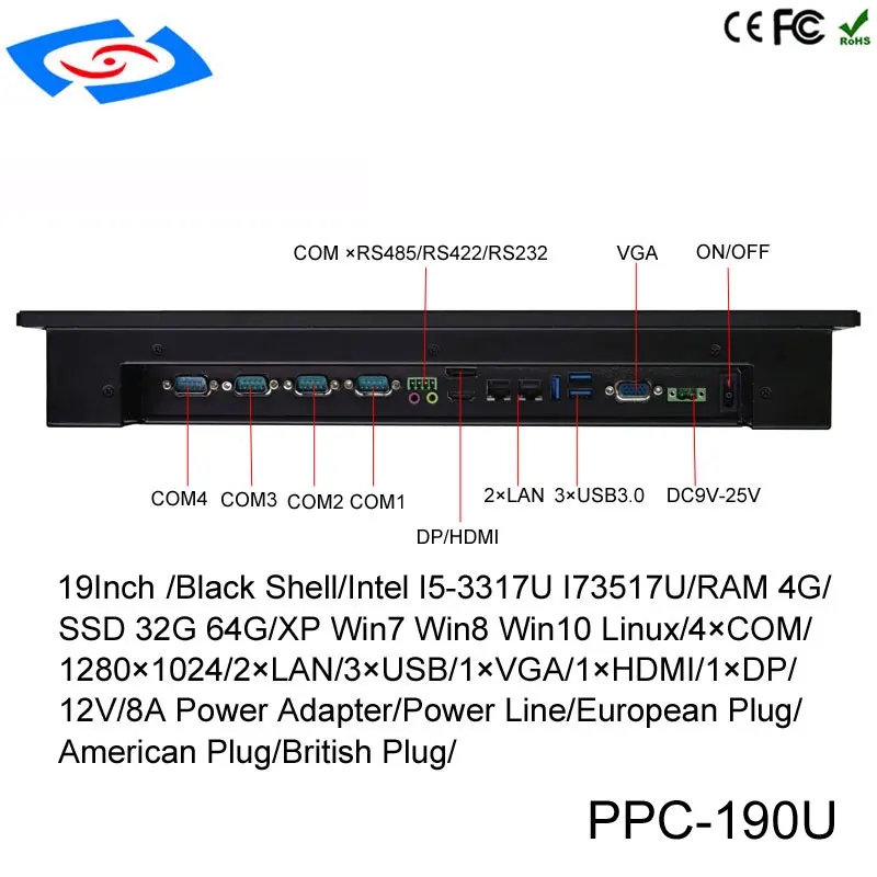 19 "Состояние продуктов на складе и Intel Core I5-3317U/I7-3517U Express чипсет промышленный сенсорный экран панель ПК