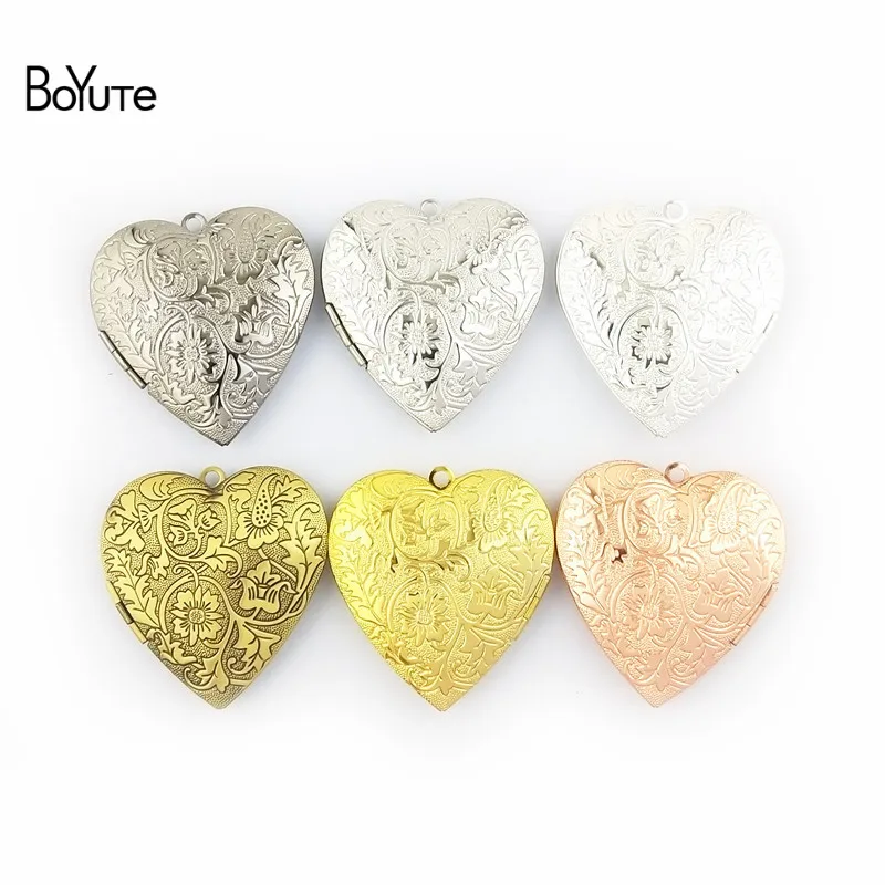 BoYuTe 4Pcs 409MM Metal Brass Memory Floating locket Locket Heart Photo Locket Pendant Vintage Jewelry Pendant (4)