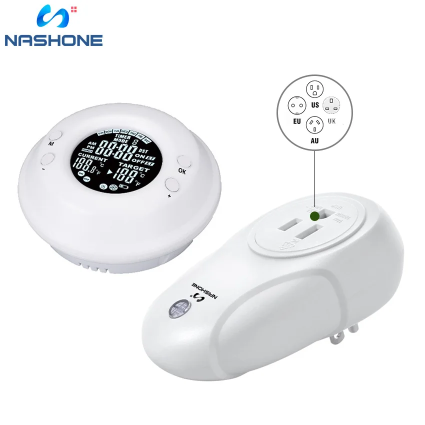 

Nashone Remote Switch Wireless Digital Thermostat Timer Smart Plug Transmitter and Receiver Temperature Controller Thermostat