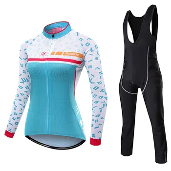 

Winter Women's Cycling Jerseys Set With Bib Womens Bicycle Cycling Clothing Long Sleeve Cycling Quick-Dry Bike Sports Cloth Suit