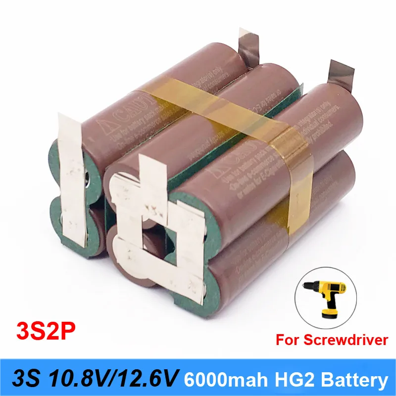 Аккумулятор 18650 hg2 3000mAh 20 ампер для 10,8 v 12,6 v отвертка батарея сварные полоски для пайки 3S 3S2P 12,6 v батарейный блок(на заказ - Цвет: 3S2P HG2 6000mah H