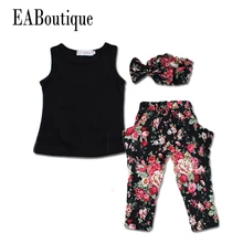 EABoutique Summer style Girls Fashion floral casual suit children clothing set sleeveless outfit +headband new kids clothes set