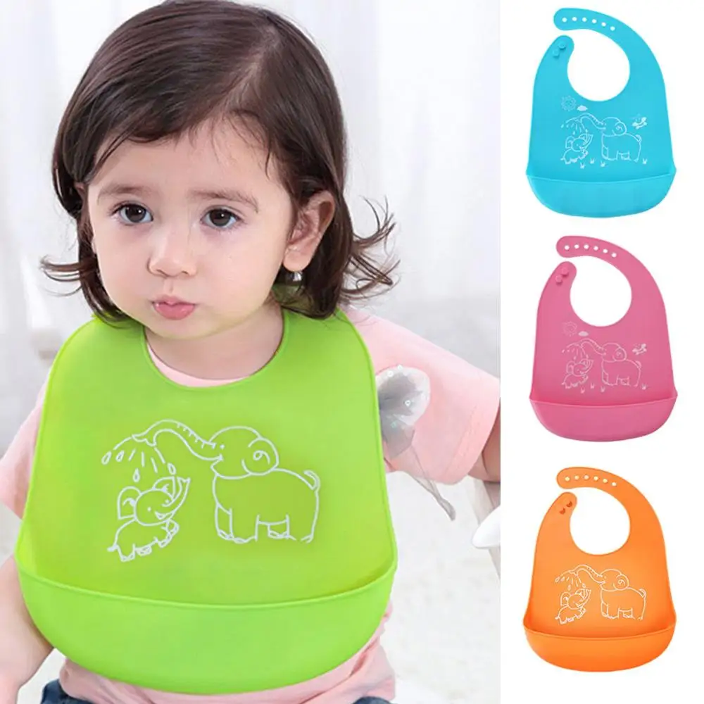 

Cartoon Prints Baby Silicone Feeding Bib Kids Bib Adjustable Waterproof Feeding Tools Boy Girl Bibs Apron for over 4 Month B4