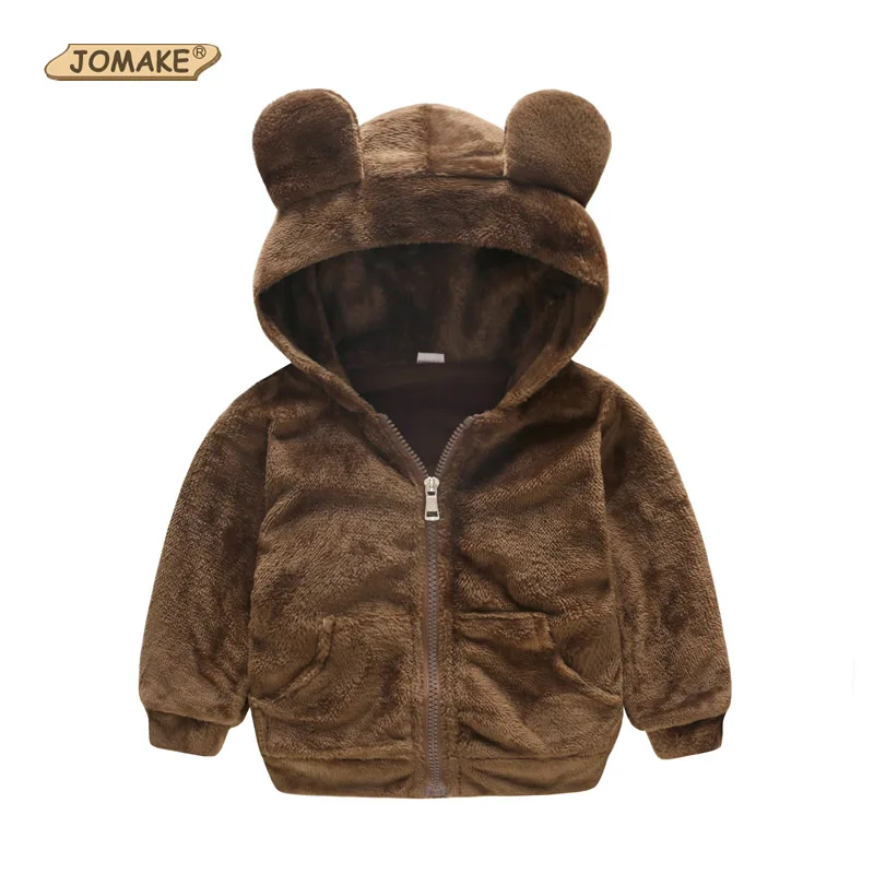 Brown JOMAKE/пальто для малышей; Новинка года; Осенняя детская одежда; милые куртки с капюшоном для девочек и мальчиков; флисовые свитера с капюшоном и рисунком медведя для младенцев - Цвет: Brown