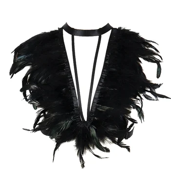 

Feather Harness Epaulette Cage Bra Shoulder Angel Wings Adjust Crop Tops Hollow Out Goth Punk Wedding Festival Rave Lingerie