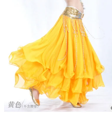 Трехъярусная юбка трехуровневая шифоновая юбка для танца живота Высокая юбка для танца живота 12 метров большая юбка без пояса - Цвет: yellow