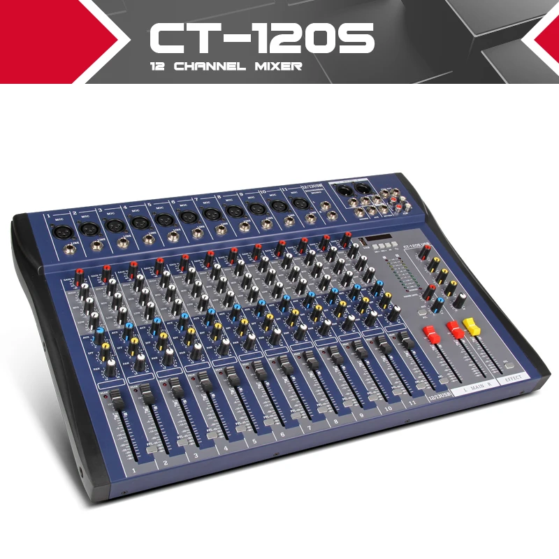 Xtuga CT120S USB 12 Channels Mic Line Audio Mixer Mixing Console USB