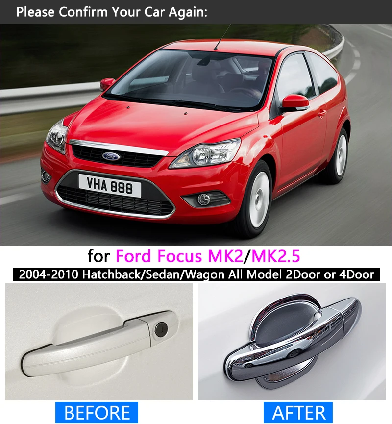 Chrome Handle Cover Trim Set For Ford Focus 2 Mk2 Mk2 5 2004