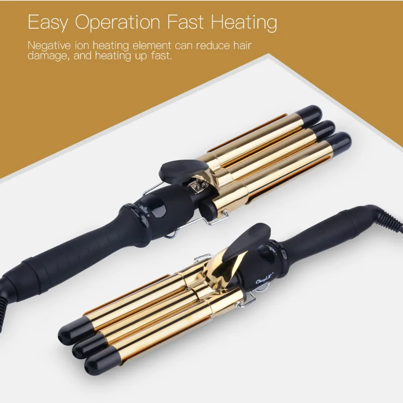

Professional Hair Curls 3 Barrel 19mm Curling Iron Wand Hair Curler Fast Heating Hair Styling Tool LCD temperature display 3031