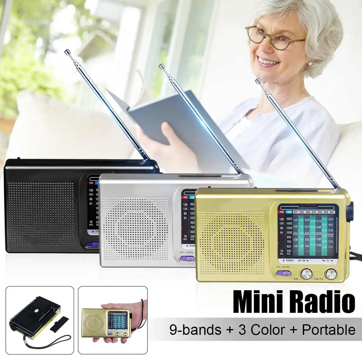 Mini Portable Retro Radio Handheld Digital FM Music Player Speaker FM 530-1600KHz AM WM SW Multi Band Multimedia