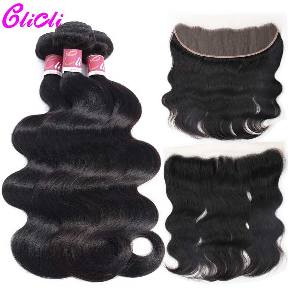 

Brazilian Body Wave Bundles With Frontal Non Remy Human Hair Weave 3 Bundles With Ear To Ear Lace Frontal CLICLI Hair Extensions