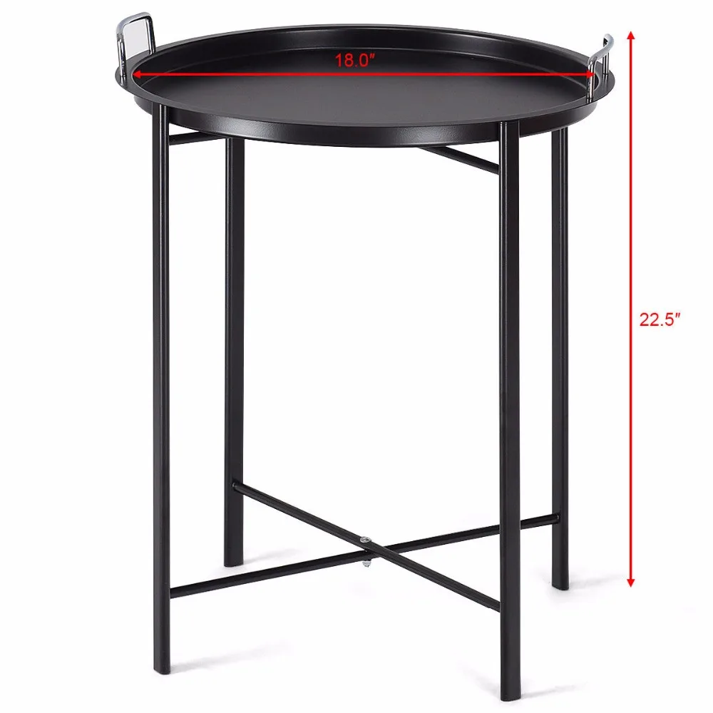 Giantex Metal Tray Table Round End Table Sofa SideTable Living Room Bedroom Black Home Furniture HW58502BK