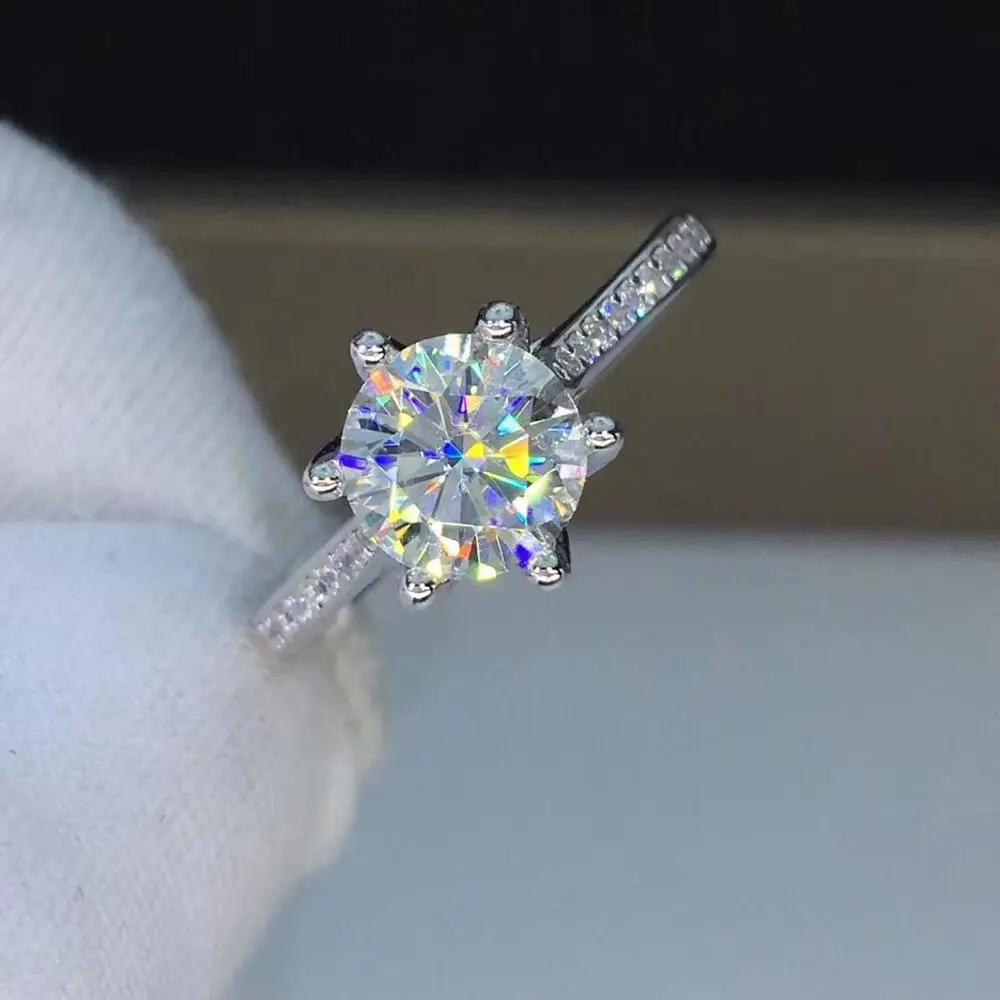 Круглое серебряное моиссанитовое кольцо 1ct 6 50 мм D VVS роскошное Weding для женщин |