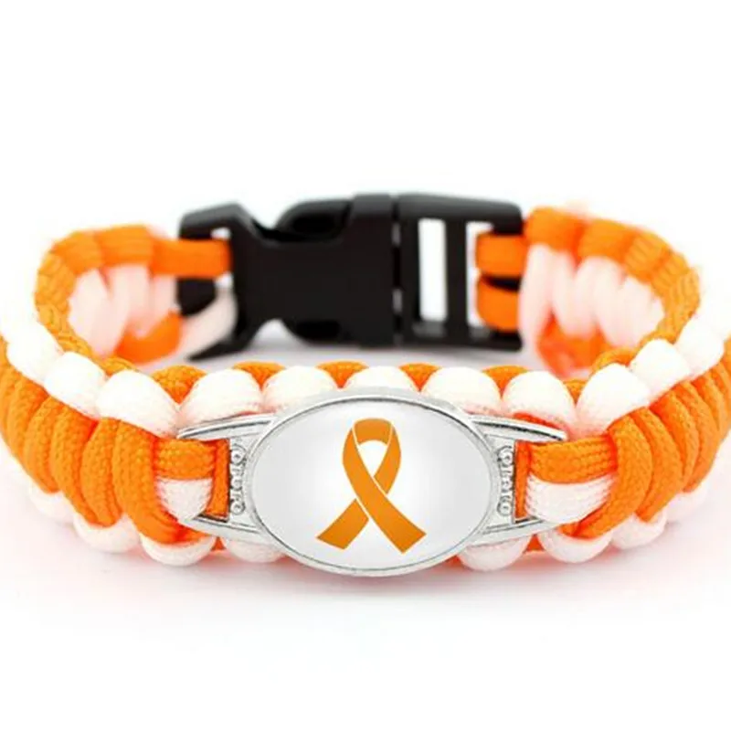 Leukemia Cancer Awareness Orange Ribbon Paracord Bracelets Survival Bracelet Friendship Outdoor