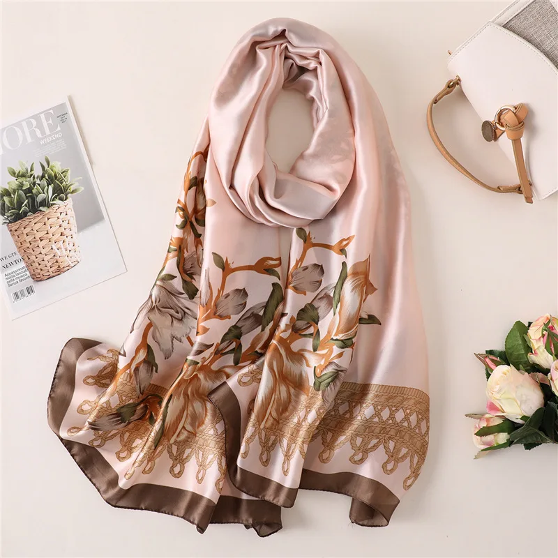 

New printed silk scarf long autumn and winter scarf temperament big shawl sunscreen beach towel