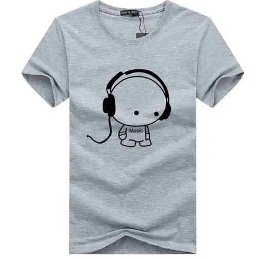 BINYUXD Высокое качество футболки Мода гарнитура мультфильм печатных повседневные мужские футболки брендовая футболка хлопок футболка размера плюс 5XL - Цвет: Серый