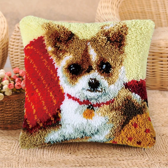 Cushion Latch Hook Kits for Kids Beginners Embroidery Cat Dog Pillow Cover Rug Making Kits Christmas Gifts