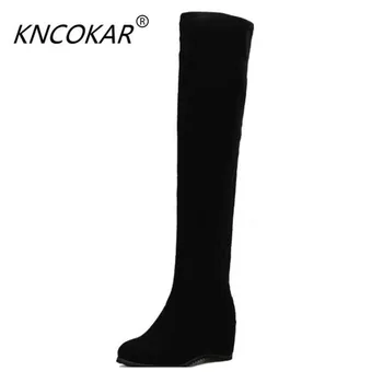 

KNCOKAR 2017 autumn winter boots children's shoes new slope and inside raise the height of the long tube thin leg stretch boots