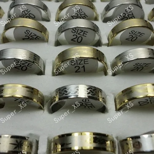 

50Pcs Fashion Gold Silver Stainless Steel Rings For Women Men Jewelry Whole Packs Lots LR114 Free Shipping