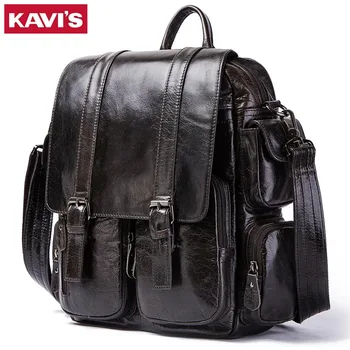 

KAVIS 2019 New Black 100% Genuine Leather Mens Backpack Large Capacity For Travel Casual School Bag Schoolbag for Laptop